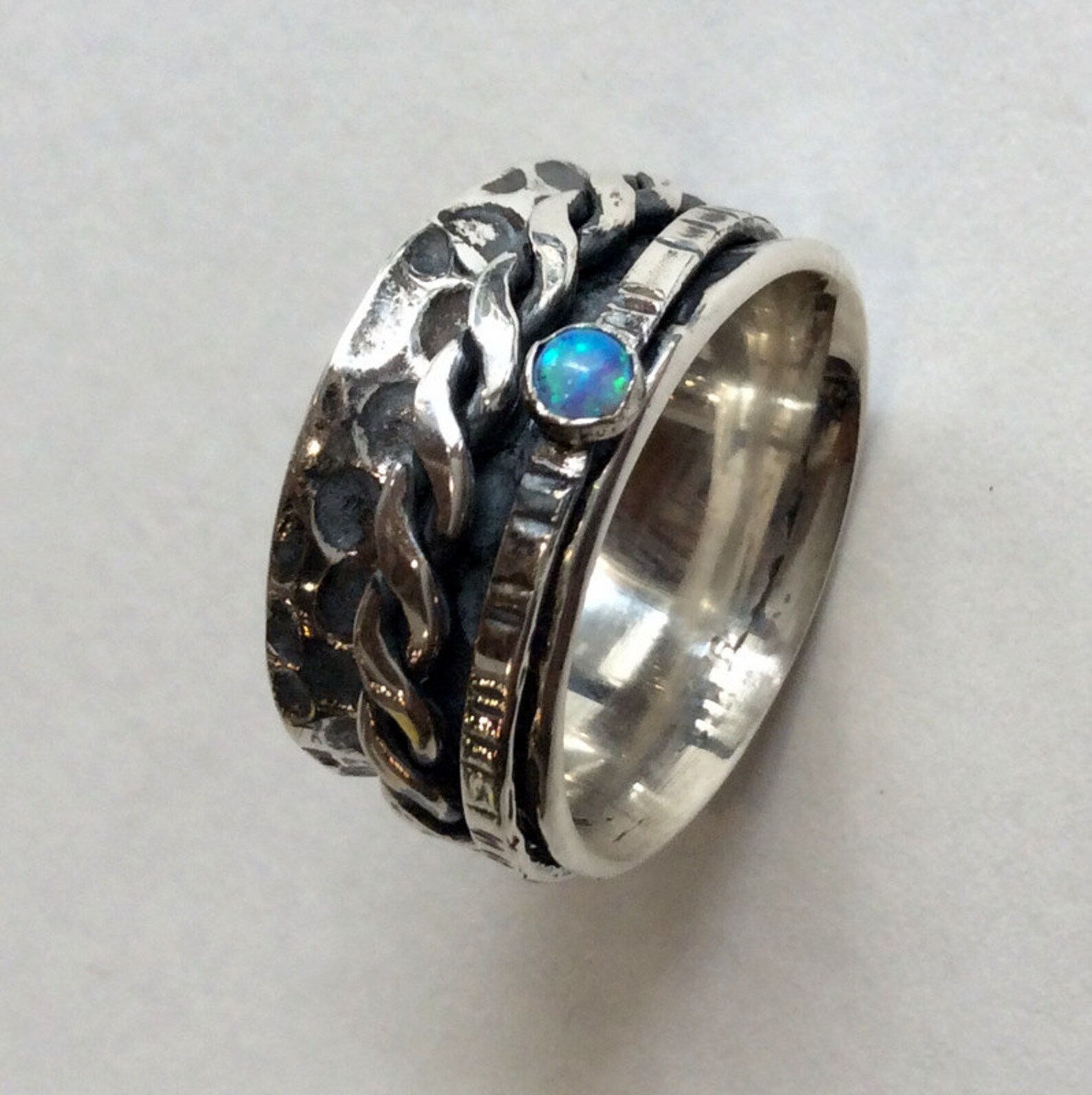 Engagement Wedding Bands, Alternative Silver Ring, Opal Ring, Gemstone ...