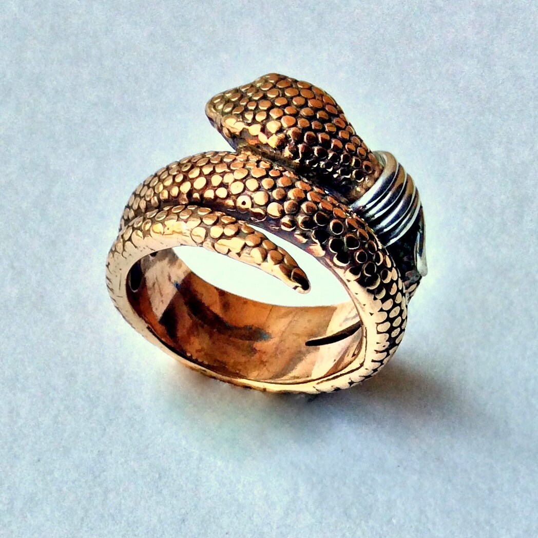 Coiled Snake Ring Snake Band Bronze Snake Ring Long Snake Etsy