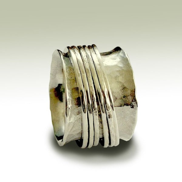 Aliança de casamento, aliança em prata de lei, anel giratório, anel de meditação, aliança larga, prata brilhante, aliança unissex, aliança brilhante - Falling free R1026Q