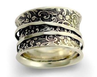 Wedding band, wide silver ring, Spinners Ring, Silver Filigree Ring, Wide Silver Band, Oxidized Silver Ring - A way of life 2. R1209AS