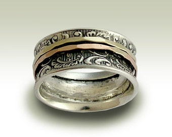 Wedding ring, spinner ring, filigree band, yellow rose gold spinners - Ghost of my joy. R1733A