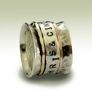 Sterling silver band, personalized spinner ring, gold spinners ring, Two tones ring, wide silver band, wide ring - Let me love you R1739A