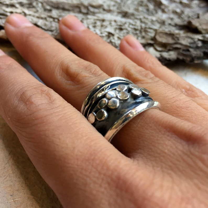 Wedding band unisex band modern ring boho ring dots band wavy ring Twist R2402 Sterling silver ring etched ring organic band