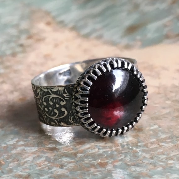 Garnet Ring Sterling Silver Ring Statement Ring Bohemian | Etsy