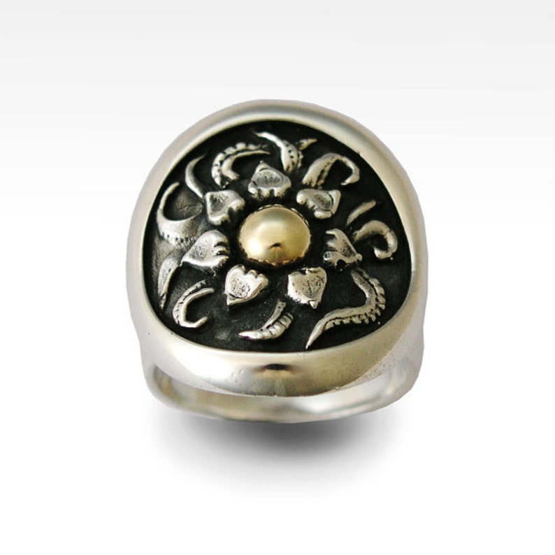 Flower ring, Cocktail ring, Sterling silver ring, statement ring, silver gold ring, two tone ring, woodland ring Sunflower 2 R0149 image 3