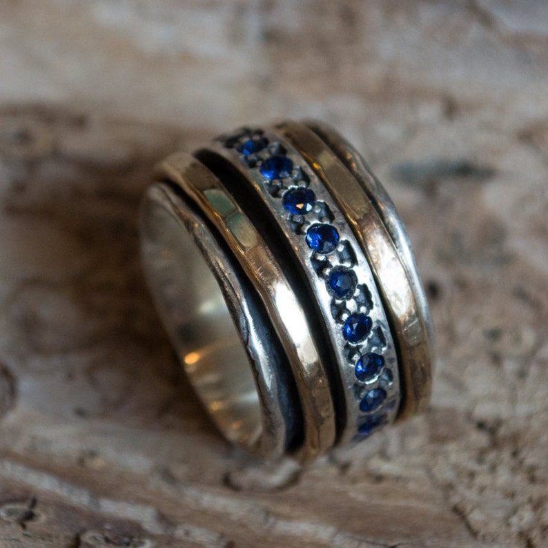 Blue sapphire ring, Mothers Ring, gold silver band, infinity ring, stacking rings, spinner ring, infinity ring, boho Endlessly R1075L-5 image 1