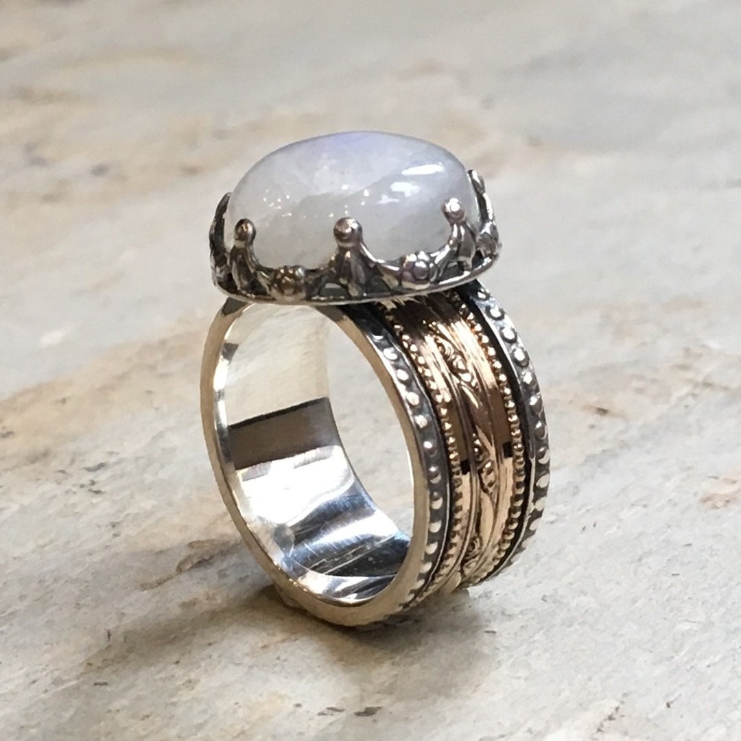 Moonstone Ring Spinner Ring Women Wedding Band Silver Gold - Etsy