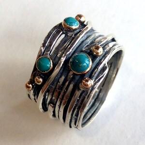 Mothers ring,  silver gold ring, birthstones ring, boho ring, silver wrap ring, two tone ring, Multistone ring -  Soft swirls R2064