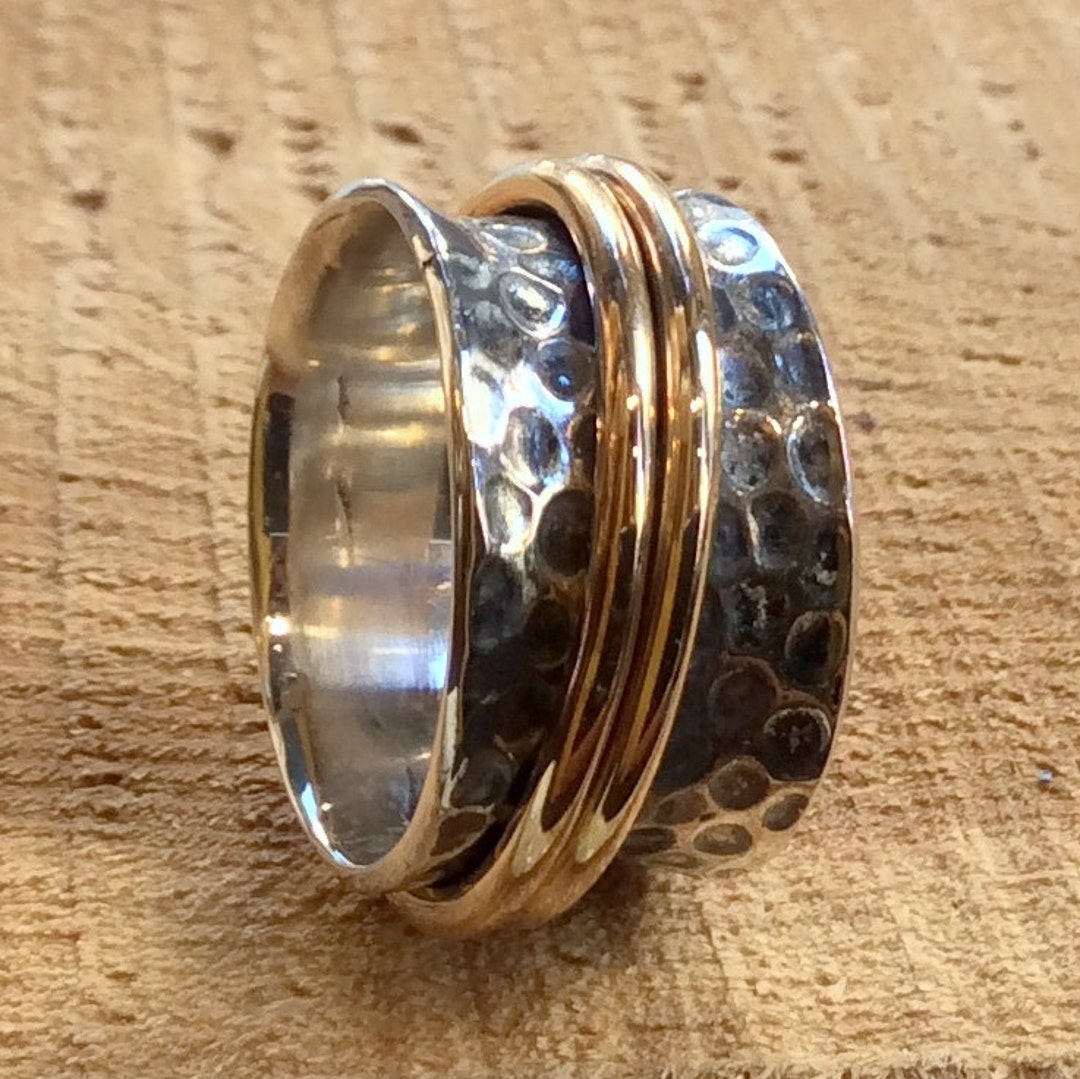 Hammered Unisex Ring Two Tone Ring Stacking Rings