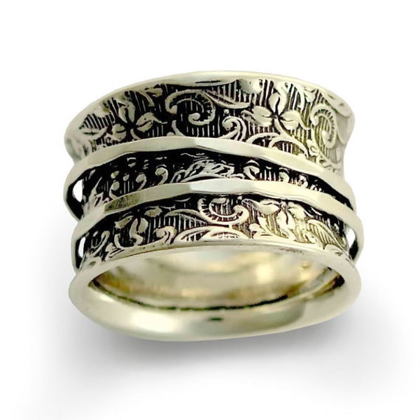 Silver Wedding Band, Boho jewelry, Spinners Ring, Silver Filigree Ring, Wide Silver Band, simple Silver Ring - A way of life 2. R1209AS