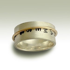 Personalized Ring, Promise Band, Sterling Silver Hand Stamped Band, Gold Spinner Band, Two Tones Band, Unisex Band - Deep love can be R0947H image 3