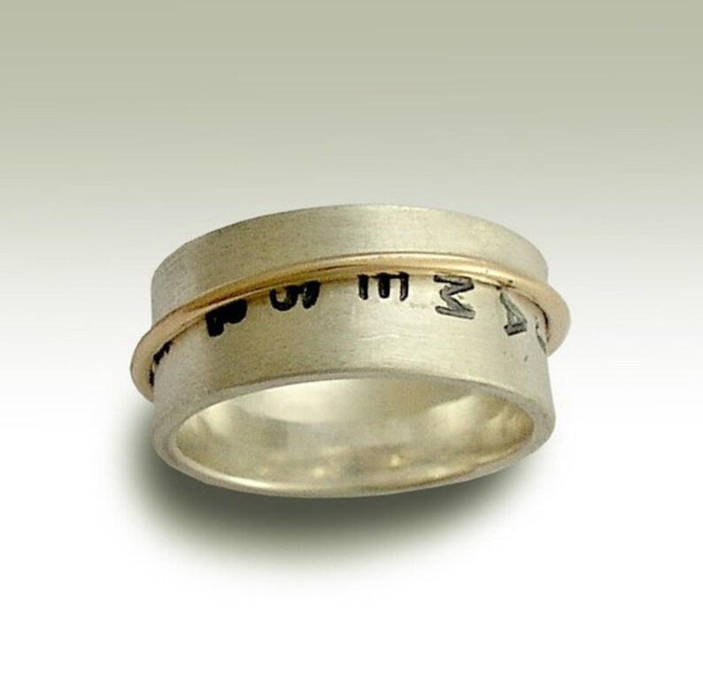 Personalized Ring, Promise Band, Sterling Silver Hand Stamped Band, Gold Spinner Band, Two Tones Band, Unisex Band - Deep love can be R0947H image 3