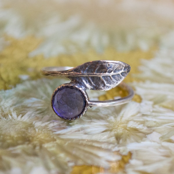 Leaf ring, stone ring, Sterling silver ring, amethyst ring, Twig ring, stone ring, stacking ring, delicate ring - Gone with the wind R2062-3