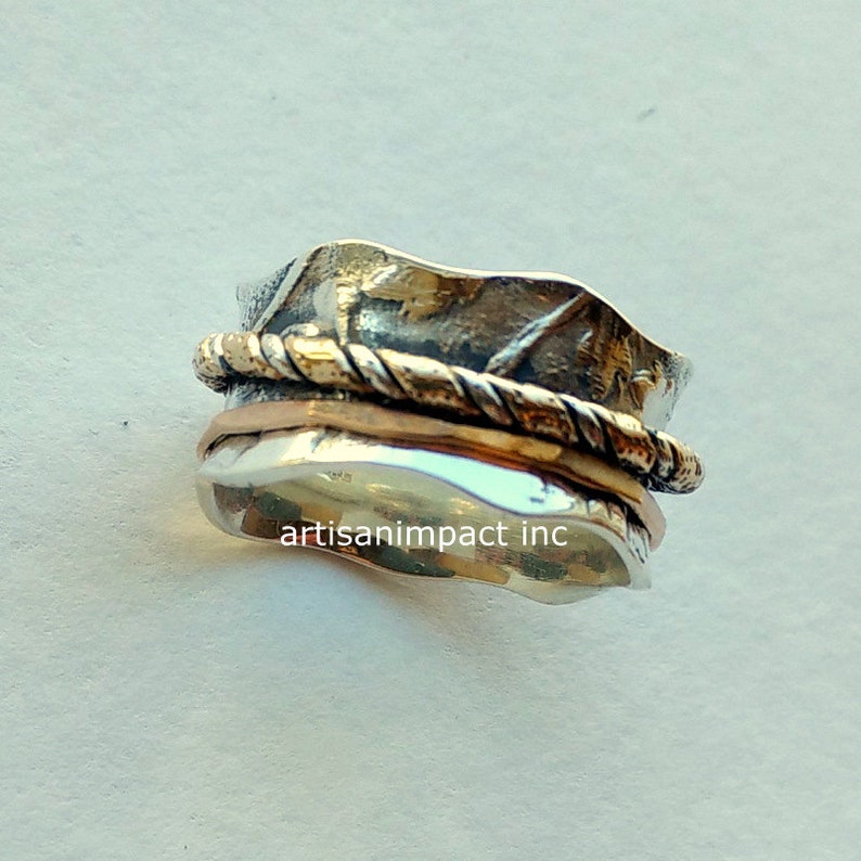 vine band wave band wedding band Silver wedding band botanical statement ring Crossing ways R2092 two tones band silver gold ring