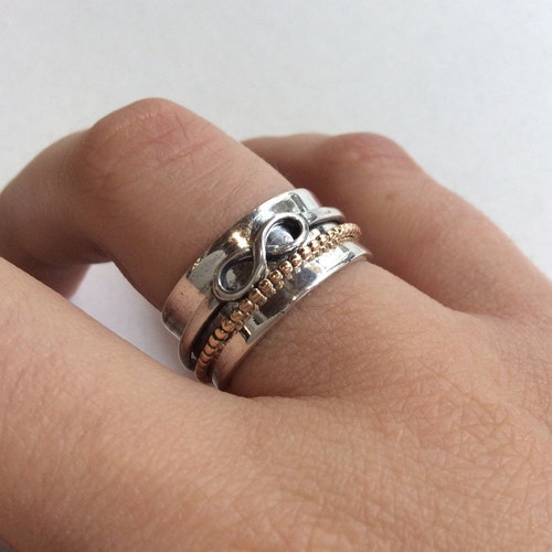 Silver fidget ring, Infinity Ring, shops silver gold ring, spinners ring, meditation ring, two tone ring, silver band - Rebellious spirit, R2129