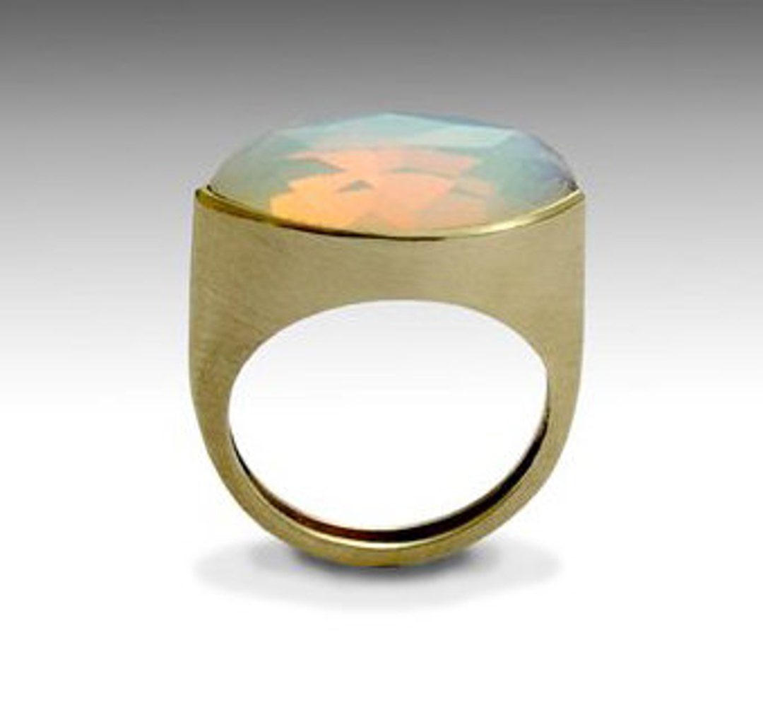 Solid Gold Ring Opalite Ring Brushed Gold Ring Alternative - Etsy