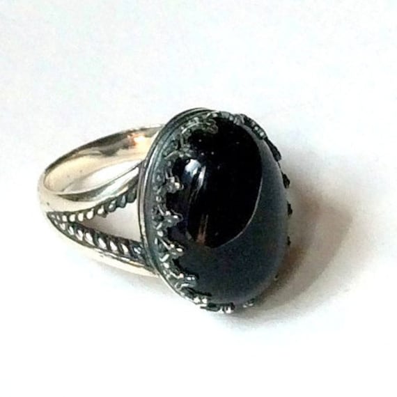 Onyx Ring Gemstone Ring Silver Ring Statement Ring | Etsy