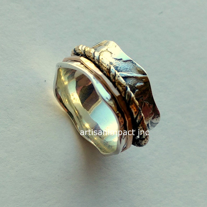 vine band wave band wedding band Silver wedding band botanical statement ring Crossing ways R2092 two tones band silver gold ring