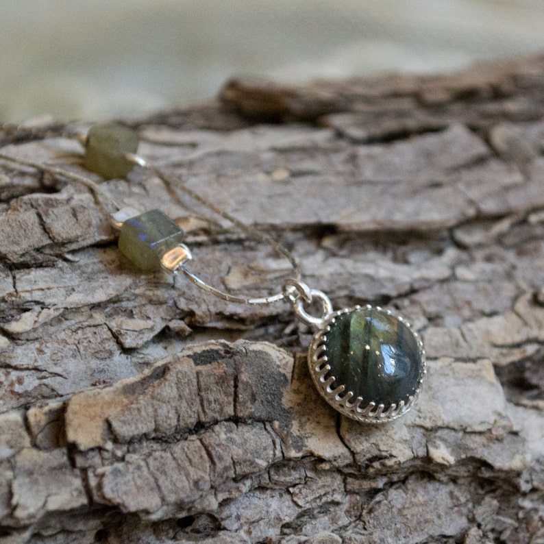thumbnail image 2 of Handmade Labradorite Gemstone Pendant – Natural Black Stone, Silver Plated, 1.77" 2 of 5