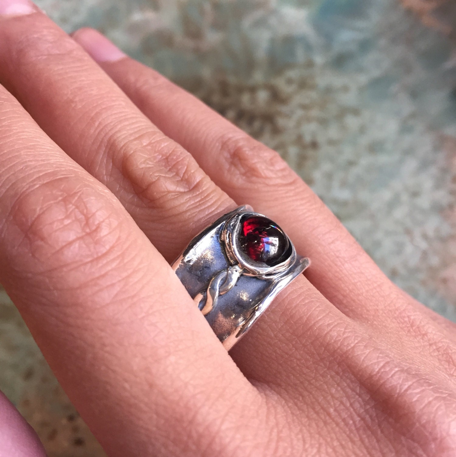 Wide silver Ring Garnet ring infinity ring wedding | Etsy
