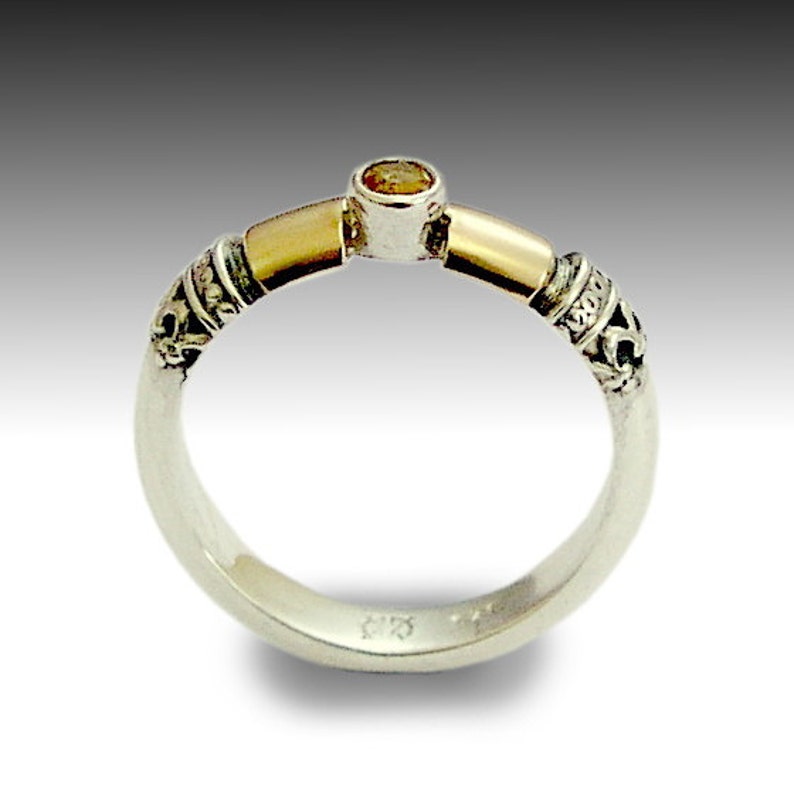 Hopeless romantic R0151 two tones ring Sterling gold engagement ring filigree ring Citrine ring birthstone ring alternative ring