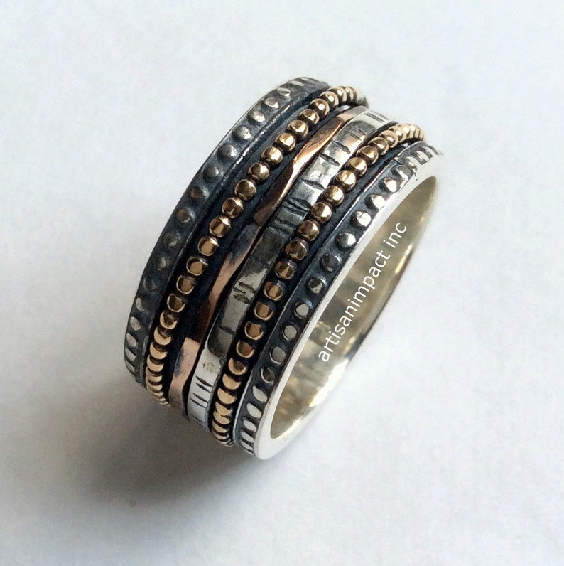 Silver wedding band, meditation ring, boho silver ring, stacking bands, spinner ring, wedding band, unisex ring, unisex band Jazz. R2095 image 3