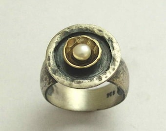 Perlmutt Ring, Sterling 925er Silber Ring, silber-gold-Ring, Anweisung Ring, cocktail-Ring, Juni Geburtssteine, Perlmutt Ring - ein Tag ohne Regen R1438C