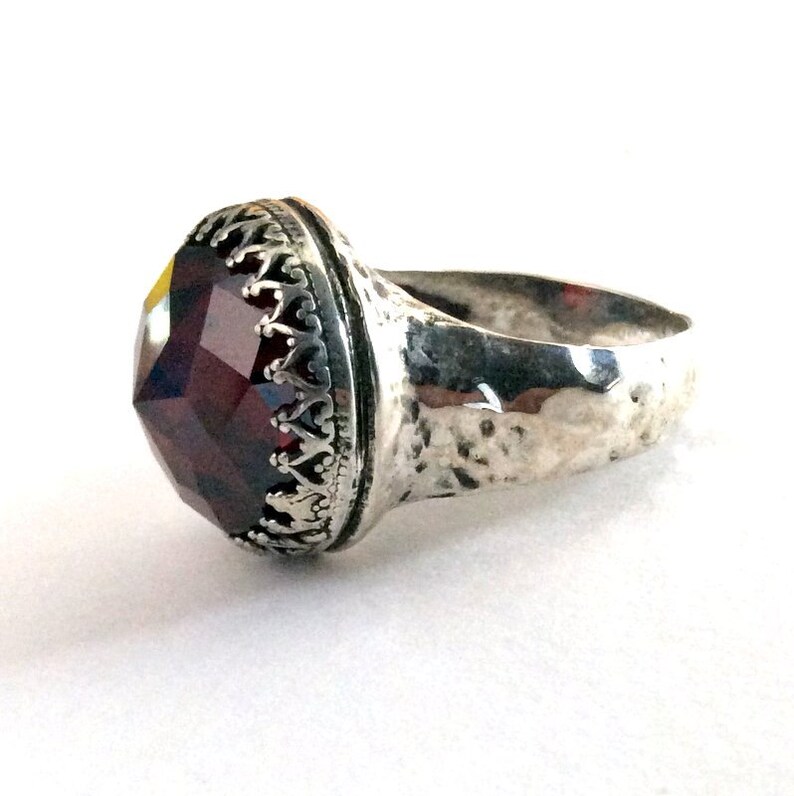 Garnet ring, gemstone ring, crown ring, sterling silver ring, statement ring, Bohemian jewelry, cocktail ring Point of imagination R2190 image 3