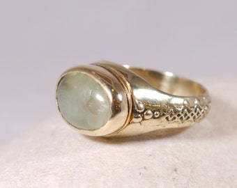 Anillo de Prehnita, Anillo de piedras preciosas, Anillo de latón dorado, Anillo boho - Thankful RK2621