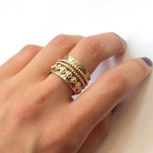 Spinner ring, meditation ring, Gold ring, brass band, fidget ring, stacking ring, botanical ring, wide band  - Loving guy RK2361