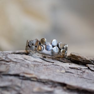 Sterling silver ring, mixed metals ring, wedding ring, wedding band, dots ring, silver gold ring, thin dainty band Yet to discover R1175G image 1