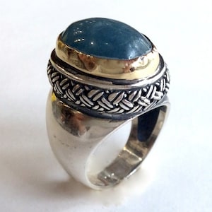 Sterling silver ring, silver gold ring, aquamarine ring, statement ring, cocktail ring, stone ring, two tone ring - Love me tomorrow R2055G