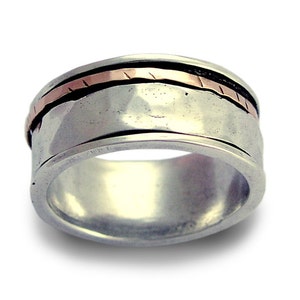 Spinner ring, Fidget ring, Wedding band, Silver ring, rose gold ring, unisex band, mens wedding band, mixed metal ring - I Love R1149F