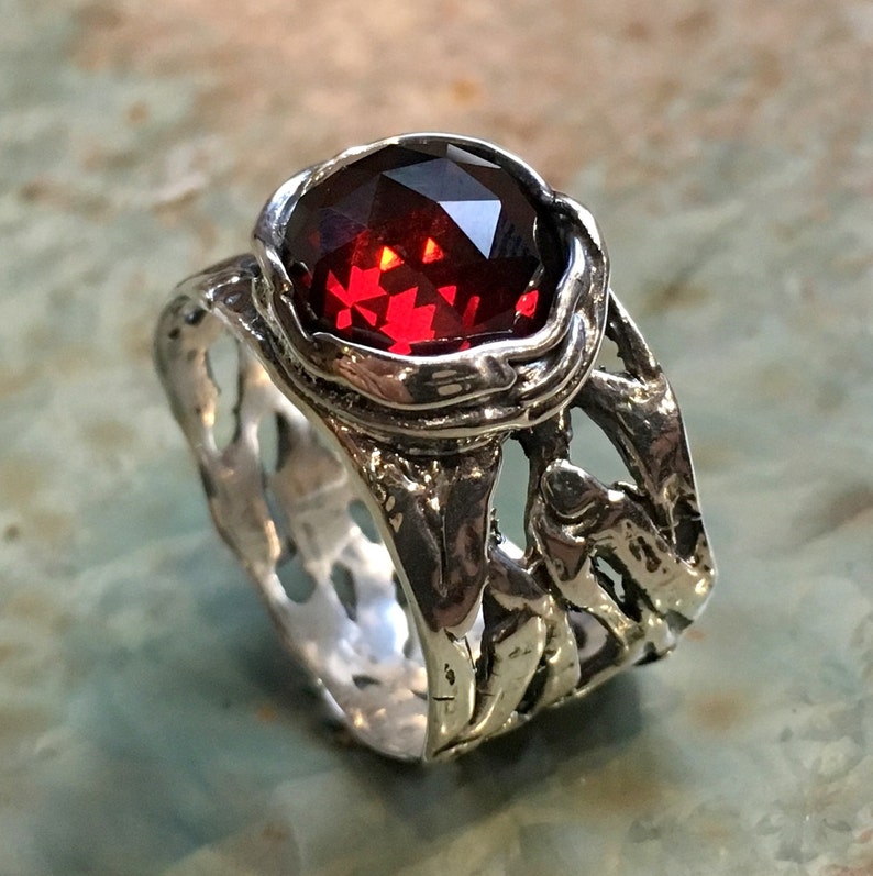 Spiritual Garnet ring Energy balance ring Boho ring Wide ring for her Gift for girlfriend by Impact Galerie Endless love R2153S image 1
