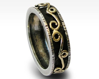 Silver gold ring, Meditation ring, Men's wedding band, unisex ring, infinity ring, spinner ring, Sterling silver ring  - Love games 2. R1361