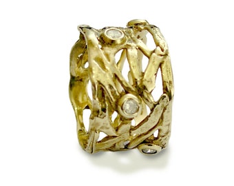 Solid gold ring  • Yellow gold ring  • Diamonds Wide ring  • Wedding Engagement ring  • Wide gold band - The love of your life RG1345X
