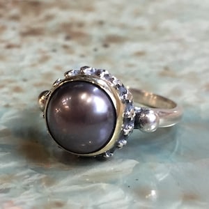 Black Pearl Ring Engagement Ring Simple Ring Crown Ring - Etsy