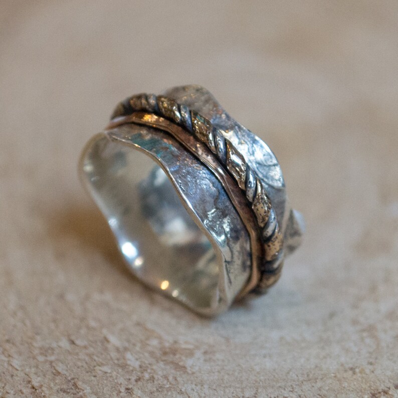 vine band wave band wedding band Silver wedding band botanical statement ring Crossing ways R2092 two tones band silver gold ring