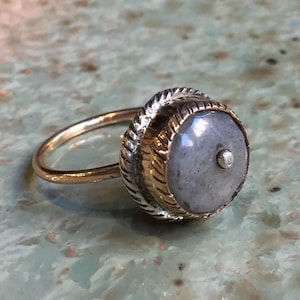 Raw aquamarine ring, sterling silver gold ring, cocktail ring, gemstone ring, two tones ring, grooved ring - Almost like the blues R2418