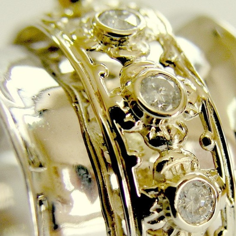 Wedding band, white gold ring, diamond ring, eternity band, yellow gold spinner, mixed metal ring, meditation ring New beginning RG1149XZ image 4