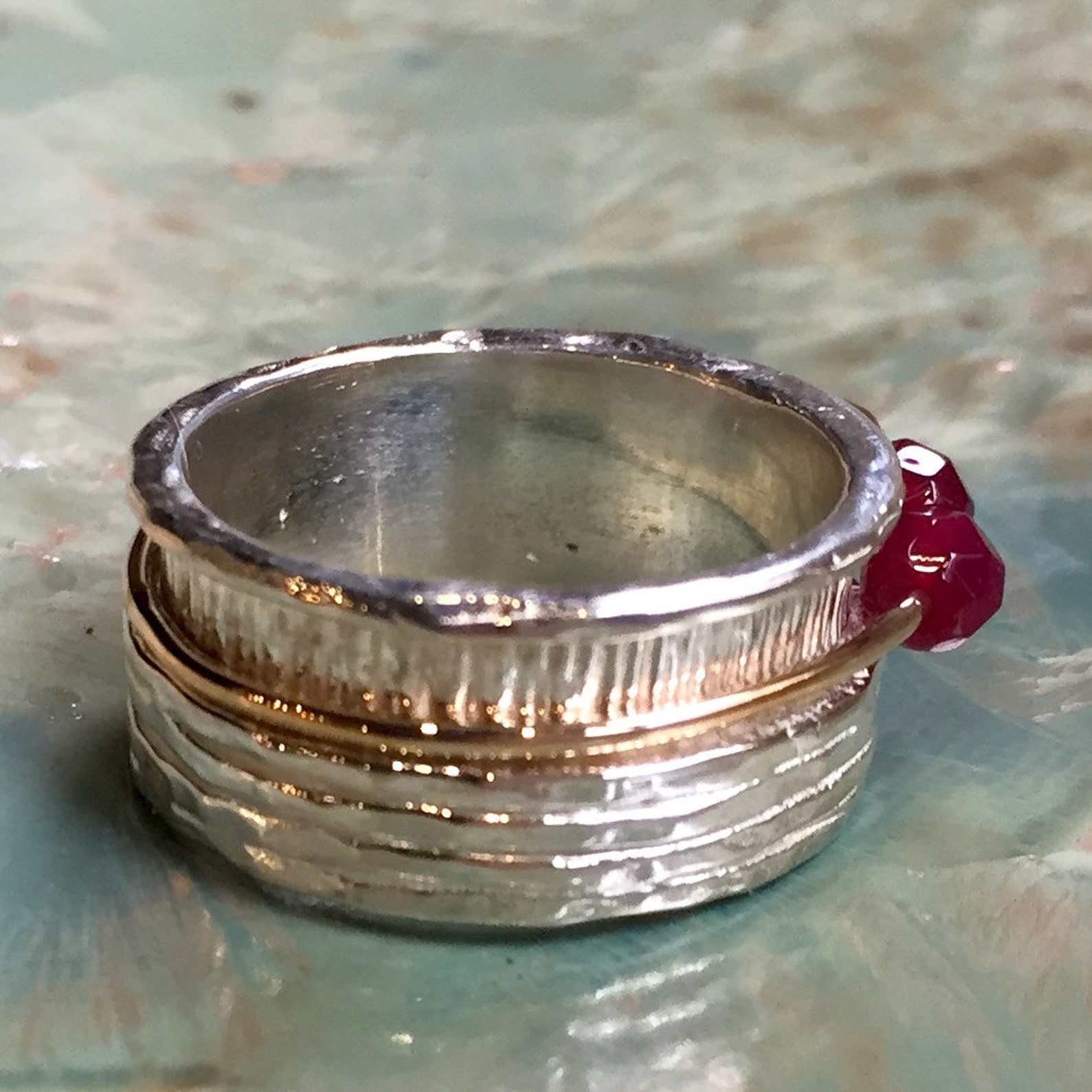 Spinning Wedding Band Unisex Ring Two Tone Silver Gold Ring Etsy