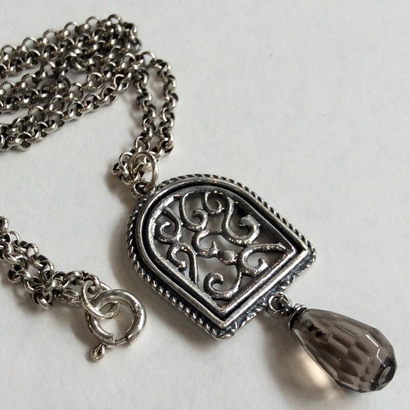 Smoky quartz necklace Sterling silver necklace filigree | Etsy