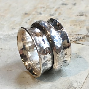 Mens ring, Sterling silver ring, wide silver band, spinner ring, meditation ring, wedding ring, fidget ring - Falling for you R2509