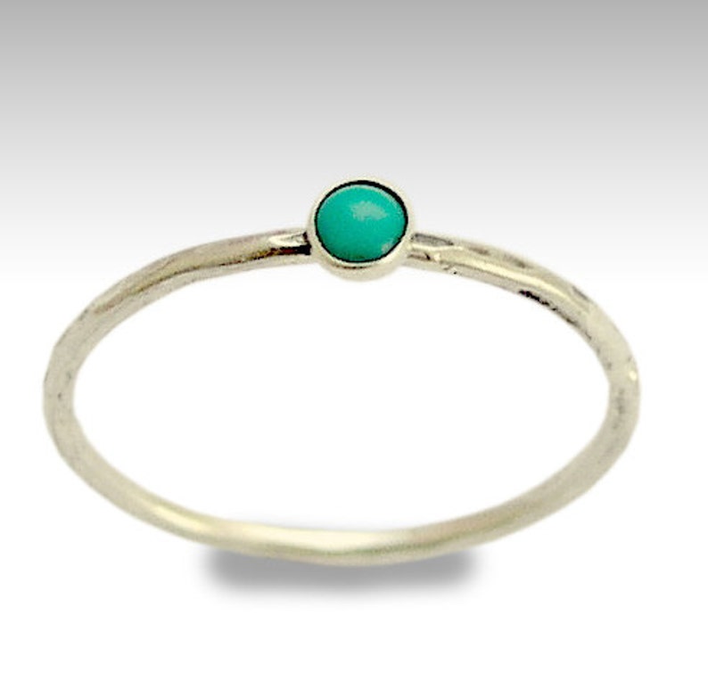 Turquoise ring, stone ring, thin silver ring, sterling silver ring, hammered stone ring, stacking ring, silver band Secret smiles R1595X image 3