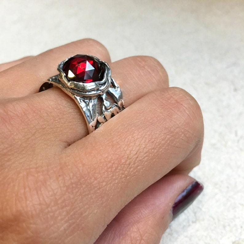 Spiritual Garnet ring Energy balance ring Boho ring Wide ring for her Gift for girlfriend by Impact Galerie Endless love R2153S image 5