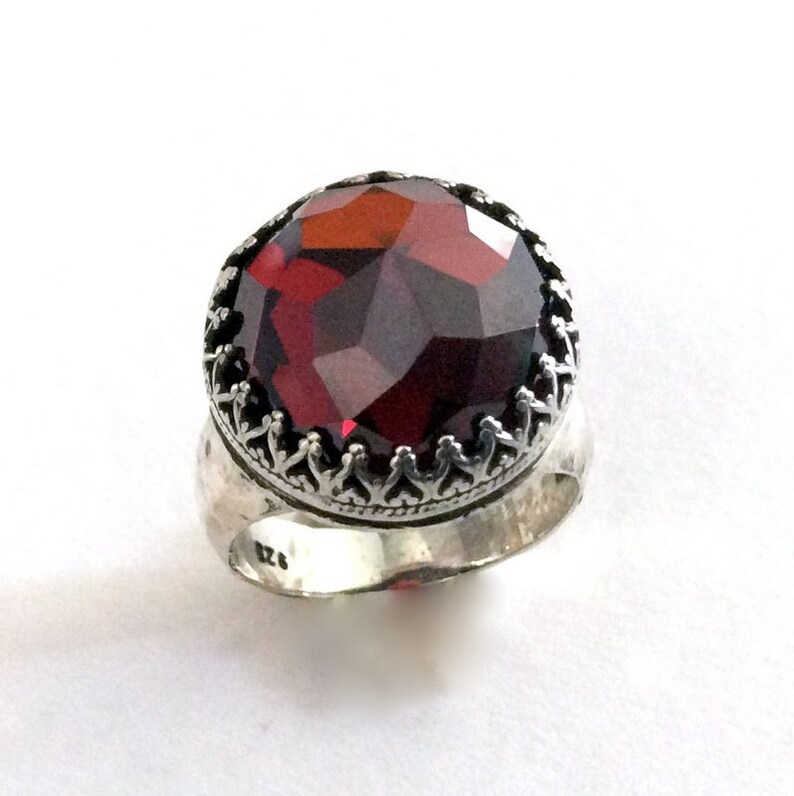 Garnet ring, gemstone ring, crown ring, sterling silver ring, statement ring, Bohemian jewelry, cocktail ring Point of imagination R2190 image 4