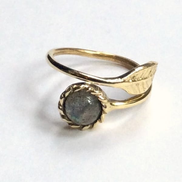 Labradorite ring, gold leaf ring, gemstone ring, stacking ring, Thin ring, Unique cute ring, adjustable ring - Gone with the wind RK2062-6