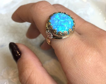 Opal ring, gemstone ring, birthstone ring, flowers ring, Engagement ring, Brass silver ring, cocktail statement ring - To the moon RK2123