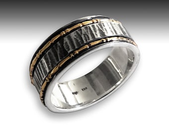 Rustic Mens Wedding band, eternity ring, silver gold ring, infinity ring, spinning ring, boho ring, unique mens band - I Love you R2192