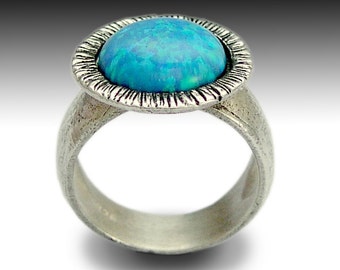 Blue opal ring, Sterling silver ring, gemstone ring, blue stone ring, silver stone ring, statement ring, cocktail ring - Aqua di dio R1389C